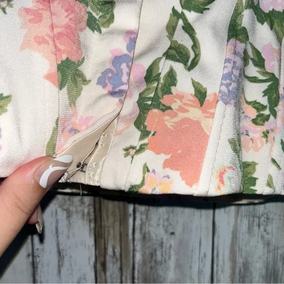 Zara Floral Corset Top XS Cream Pastel Blogger Favorite Bustier Coquette Style - Picture 5 of 10